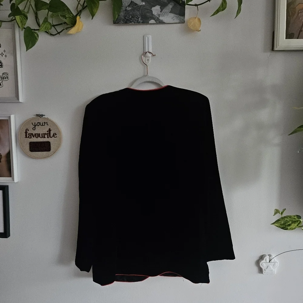 Vintage 80's Velour JS Collections Coat With Jewel Red Buttons & Trim - Picture 4 of 12